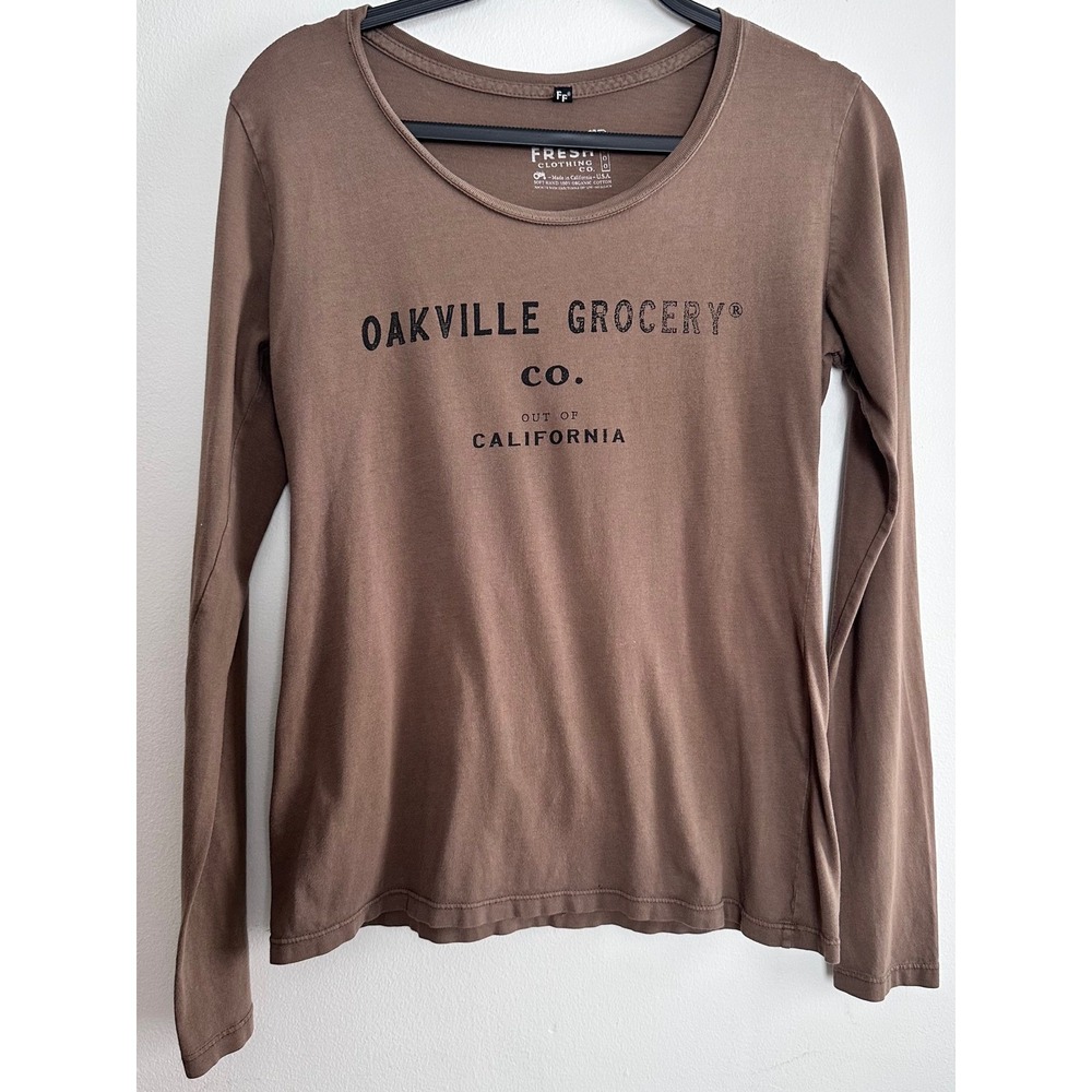 Farm Fresh‎ Oakville Grocery Co Brown Organic Cotton Long Sleeve Graphic Tee S